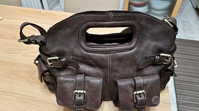 Borsa pelle invecchiata, 4 tasche esterne