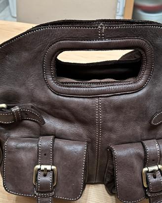 Borsa pelle invecchiata, 4 tasche esterne