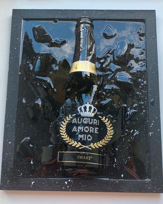 Quadretto in resina con bottiglia rotta "Auguri"