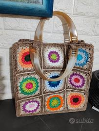 BORSA UNCINETTO MATTONELLE YUTA A MANO CON TASCA