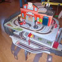 stazione treni xxl in legno + rotaie 