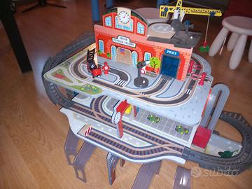 stazione treni xxl in legno + rotaie 