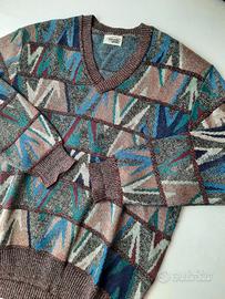 Maglione vintage Missoni Sport geometrico collo aV
