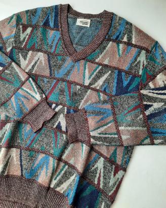 Maglione vintage Missoni Sport geometrico collo aV