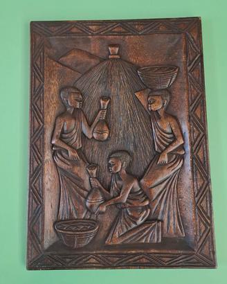 Pannello/Bassorilievo in legno . Africano