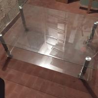 tavolino in vetro 2 ripiani con rotelle 