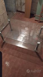 tavolino in vetro 2 ripiani con rotelle 