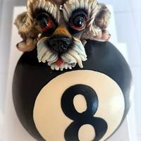 Statua cane su palla 8 biliardo x casa/sala gioco