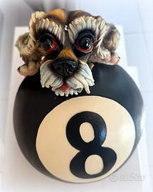 Statua cane su palla 8 biliardo x casa/sala gioco