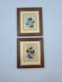 Coppia di quadretti vintage U. Selis su seta