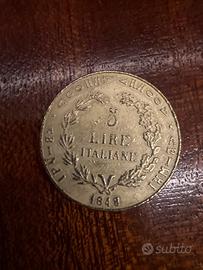 Moneta 5 lire 1848