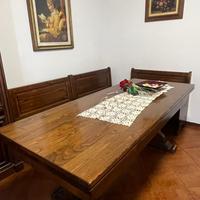 Tavolo rustico in legno massello con 3 panche