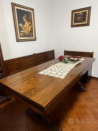 Tavolo rustico in legno massello con 3 panche