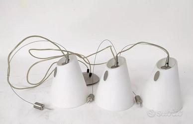 Lampadario 3 luci coni Vetro Bianco metallo