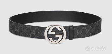Gucci in tela GG Supreme nera e grigia con fibbia