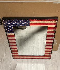 Quadro Specchio in legno bandiera USA 80x60x4