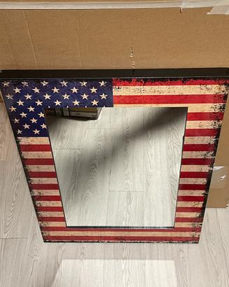 Quadro Specchio in legno bandiera USA 80x60x4