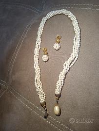 Collana vintage con perline e orecchini 