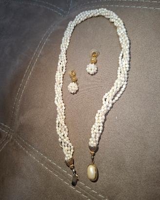 Collana vintage con perline e orecchini 
