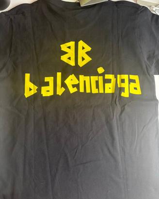 Maglietta balenciaga nera logo giallo