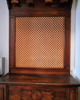 Attaccapanni con cassapanca in legno, tinto noce