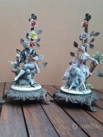  Coppia basi lampada porcellana stile Capodimonte