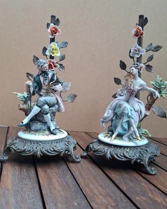  Coppia basi lampada porcellana stile Capodimonte