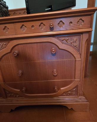 Cassettiera comò legno massello noce