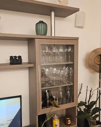 Parete Soggiorno Moderna con Vetrina grigio olmo