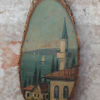 Pittura ad olio su parte di tronco di albero