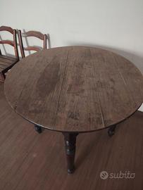 Splendido Tavolo Antico in Legno Massello + 3 Sedi