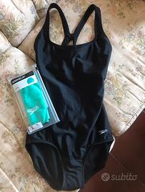 Costume nuoto nero con cuffia celeste SPEEDO NUOVI