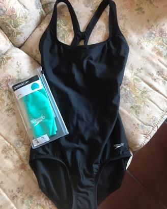 Costume nuoto nero con cuffia celeste Speedo NUOVI