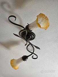 Plafoniera in ferro battuto - bronzo due lampade