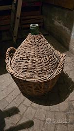 Damigiana Vintage, in vetro verde & vimini