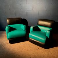 Coppia poltrone design modernariato in pelle anni 