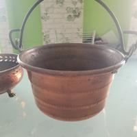 calderone +porta vaso in rame vintage 