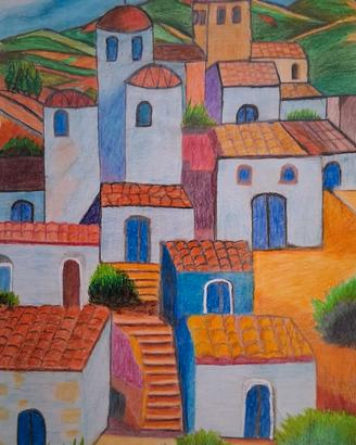 Quadro dipinto a mano “Borgo Mediterraneo” – artis
