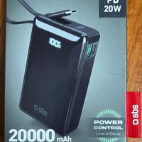 SBSP owerbank 20.000 mAh con cavo USB-C inte.