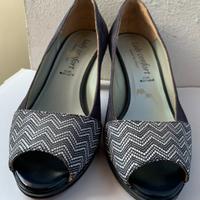 Scarpe col tacco aperte davanti vero cuoio n37