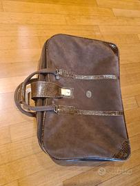 valigia vintage in vera pelle e camoscio