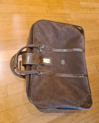valigia vintage in vera pelle e camoscio