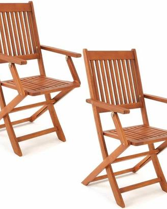 Coppia di Sedie in Legno da Giardino con Braccioli