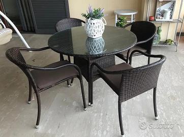 Tavolo e sedie da esterno in polyrattan marrone