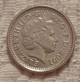 Moneta da 5 pence del 2001 Regina Elisabetta II 
