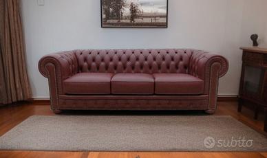 Chester 3 posti in vera pelle vintage bordeaux