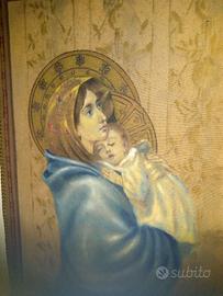 Dipinto Madonna con bambino olio su stendardo
