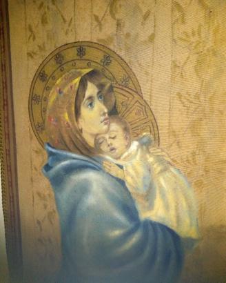 Dipinto Madonna con bambino olio su stendardo