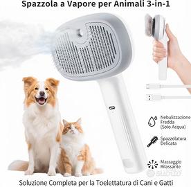 Spazzola Vapore Cani Gatti 3 in 1 Tolettatura