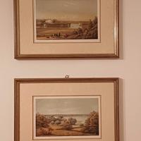 Coppia di litografie a colori dell'800